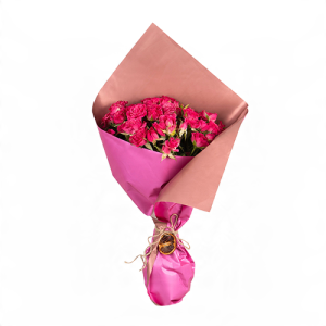 Pembe Buket Kağıdında Pembe Çardak Güller